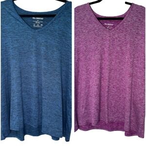 Real Essentials 3X Blue & Pink Heathered V-Neck T Shirts Athleisure Set of 2